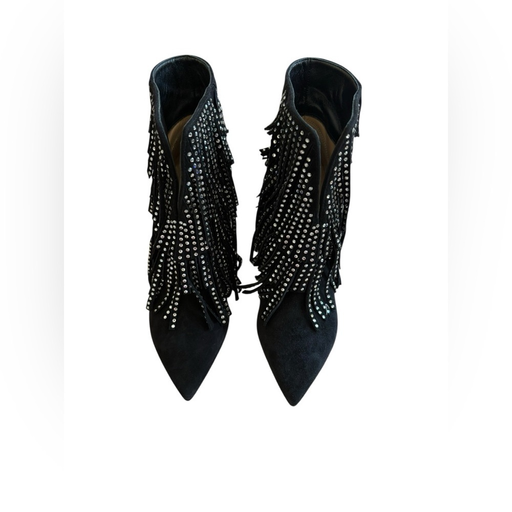 Sergio Rossi Black Ankle Boots with Silver Fringe - Picture 7 of 16